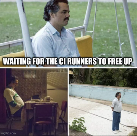 Pablo Escobar from the series Narcos waiting in different positions with the caption "Waiting